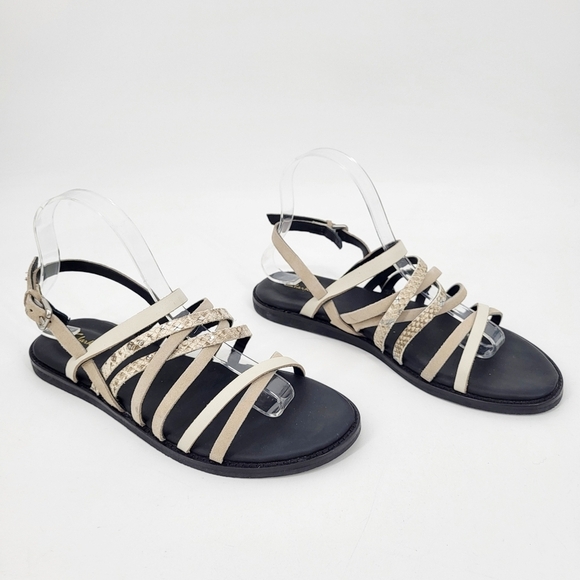 Clarks Karsea Leather Strappy Sandals Snakeskin Print Tan Black Size 8.5 - Picture 1 of 8